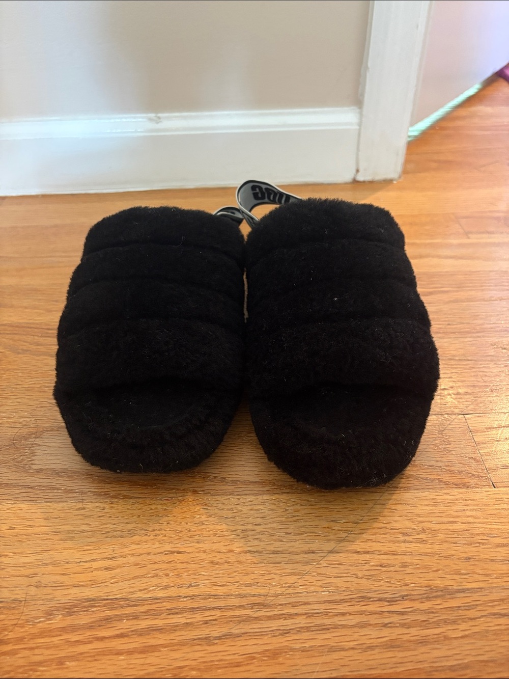 UGG Black Fuzzy Slide Slippers